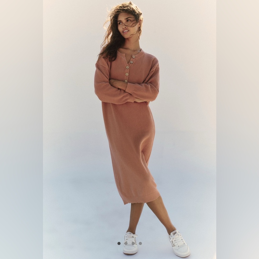 Cozy Pink Button-Up Knit Dress